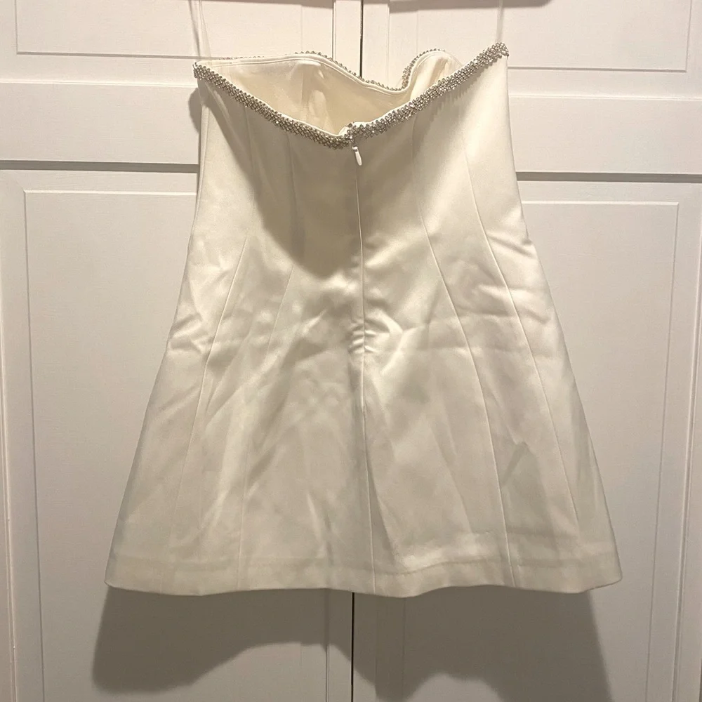 House of CB Rowan Ivory Satin Crystal Satin Strapless Dress - Picture 12 of 15